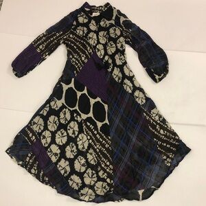 Dixie S Dress Patchwork Print Maxi Black Ivory Purple Blue Excellent Condition